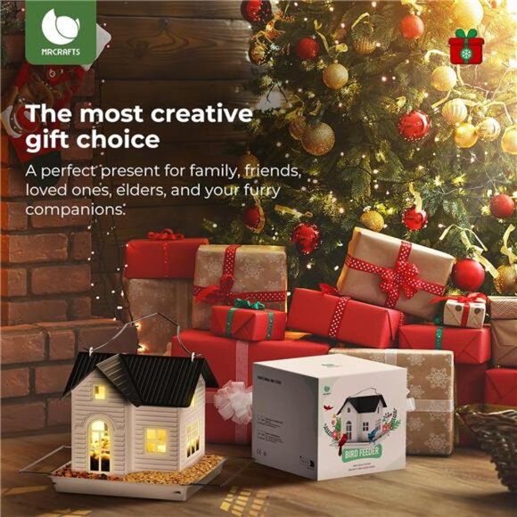 Solar Bird Feeder - Hanging Metal Bird House Feeder with Solar Lights, Outdoor - Picture 4 of 7